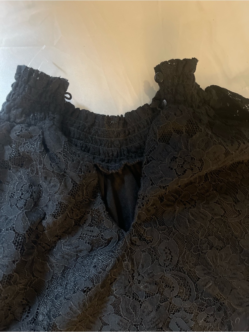 Black Lace Off Shoulder Blouse Boho Sheer Floral Long Sleeve Keyhole Back Top - Picture 12 of 13
